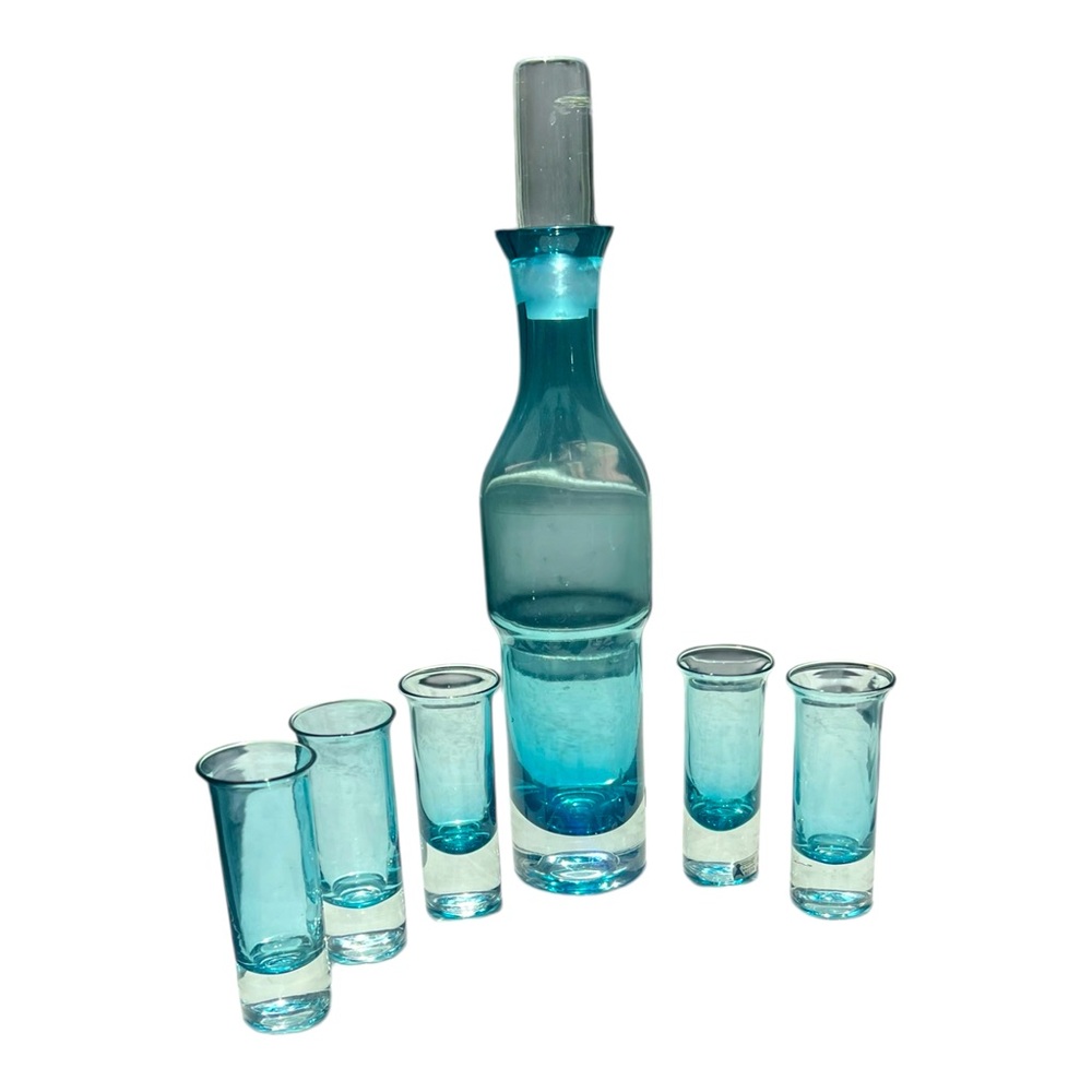 Bo Bergstrom Åseda Sweden Art Glass Decanter Set Of 6 w/ Stopper MCM 1960-1970